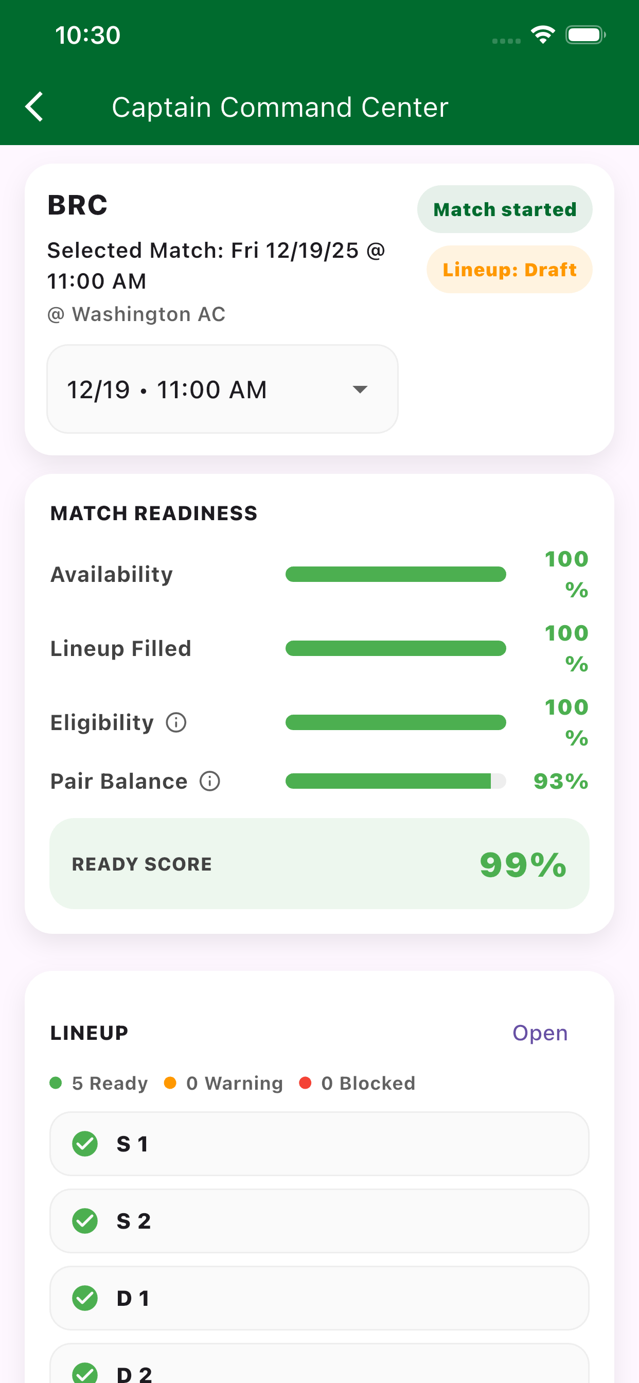TopDog mobile app captain command center screen